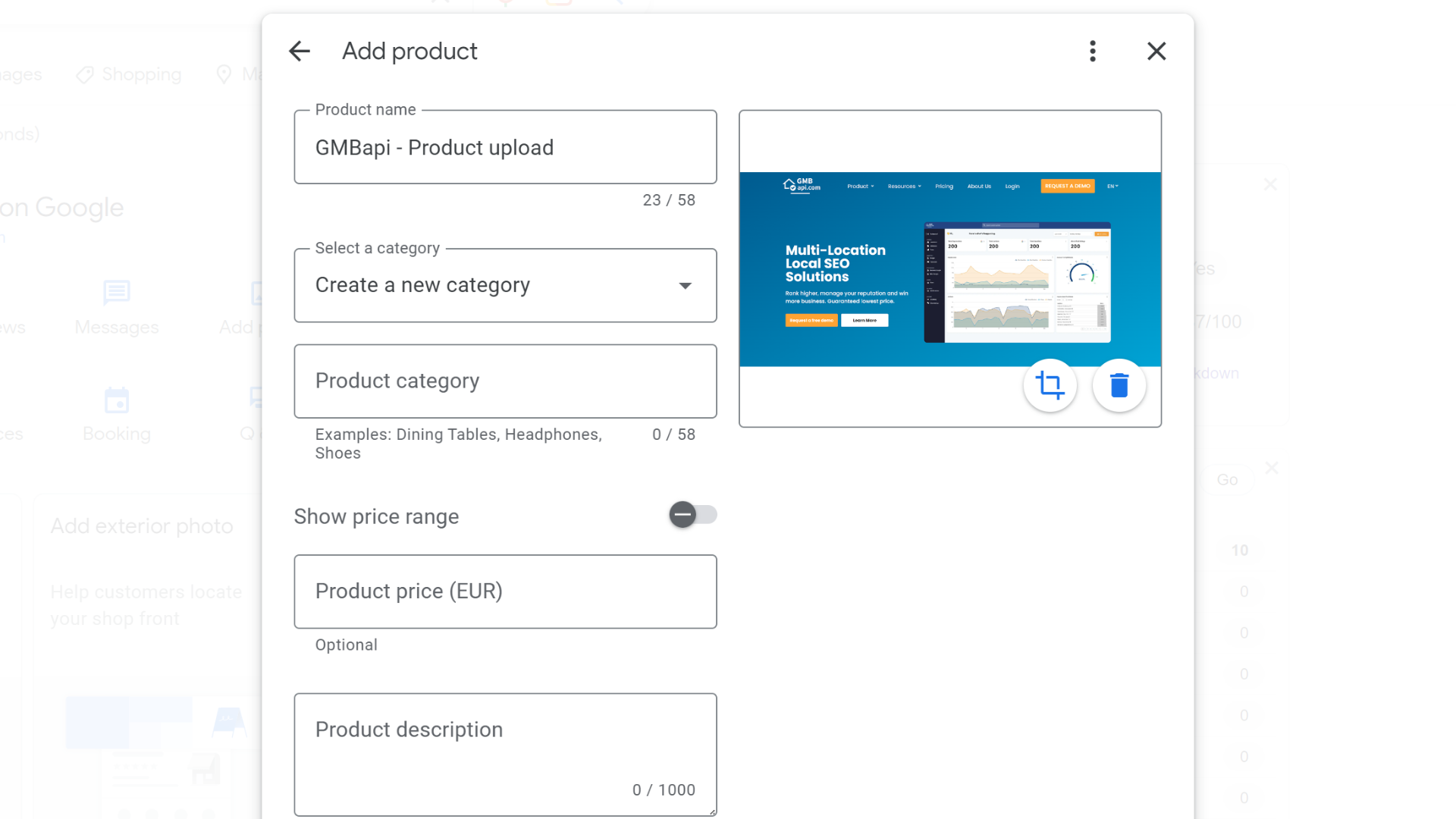 upload product in google business profile