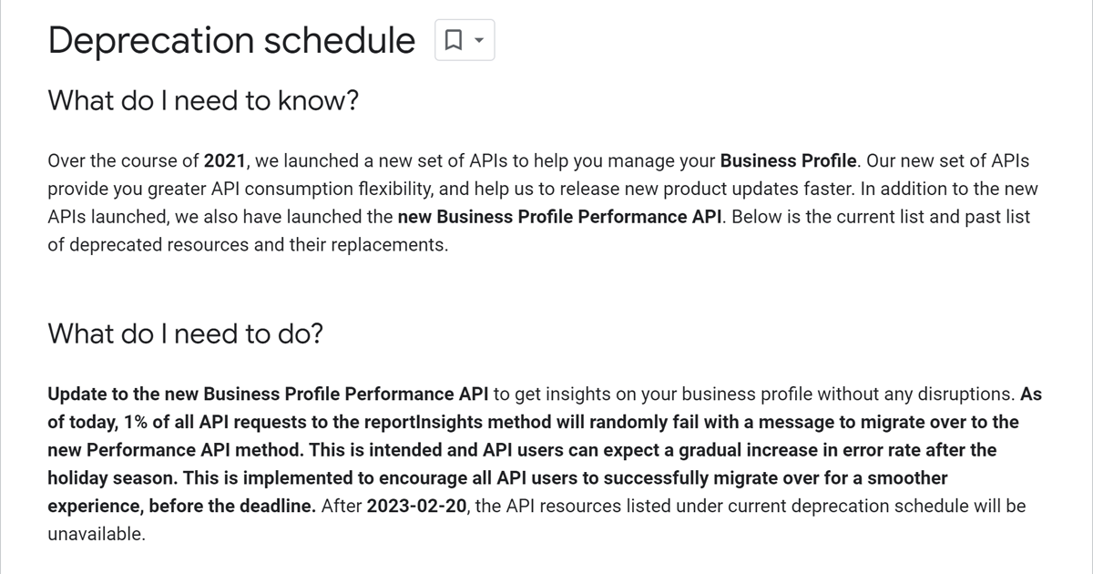 updates API google business profile