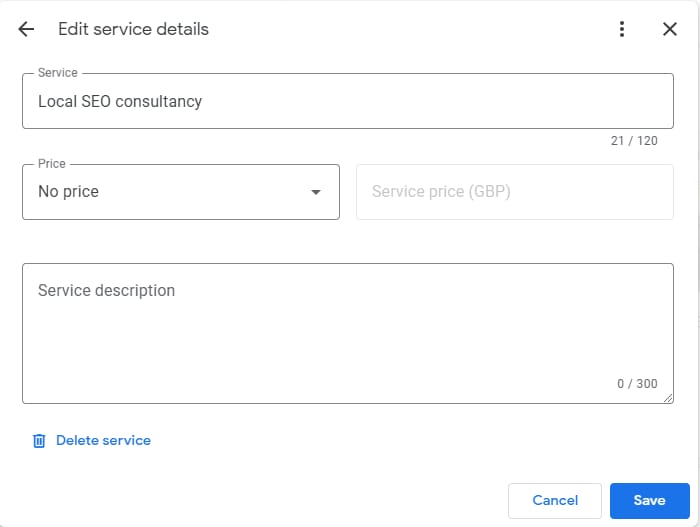 Uploading Services to Your Multi-Location GBP Account - Edir service details