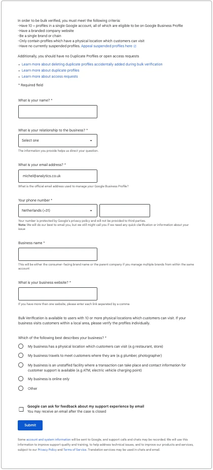 Bulk verification request form
