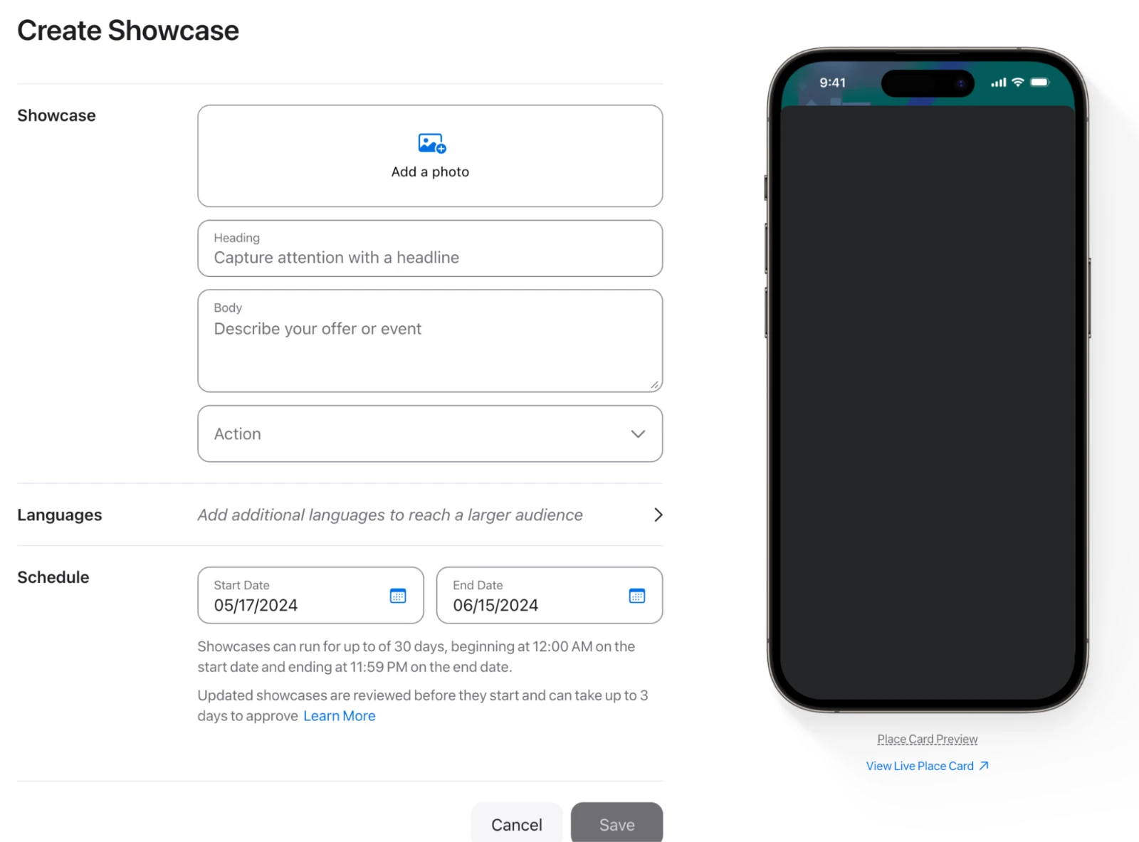 Apple Business Connect - Create Showcase