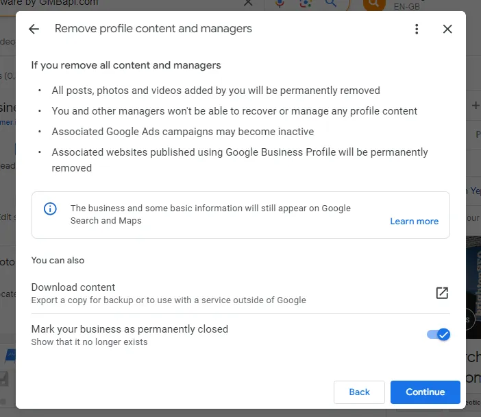 Google Business Profile - Confirm the removal