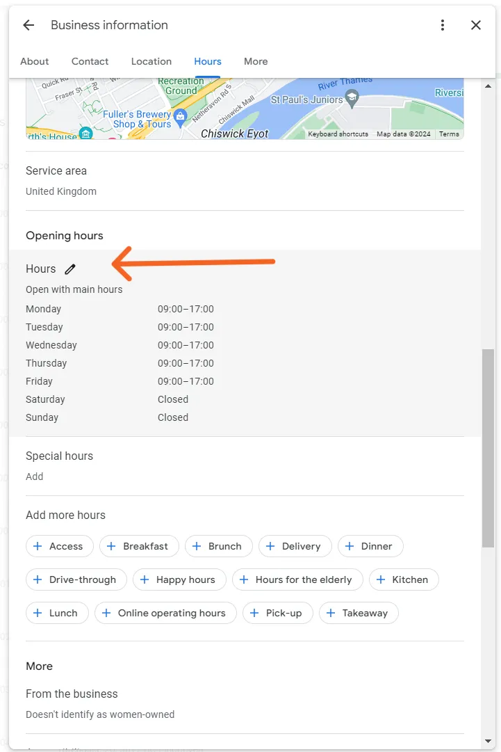 Edit business hours Google Business Profile