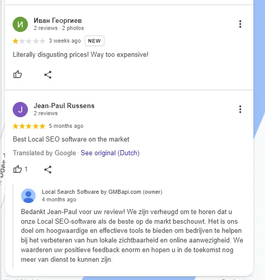 Profil d'entreprise Google - Modération des commentaires