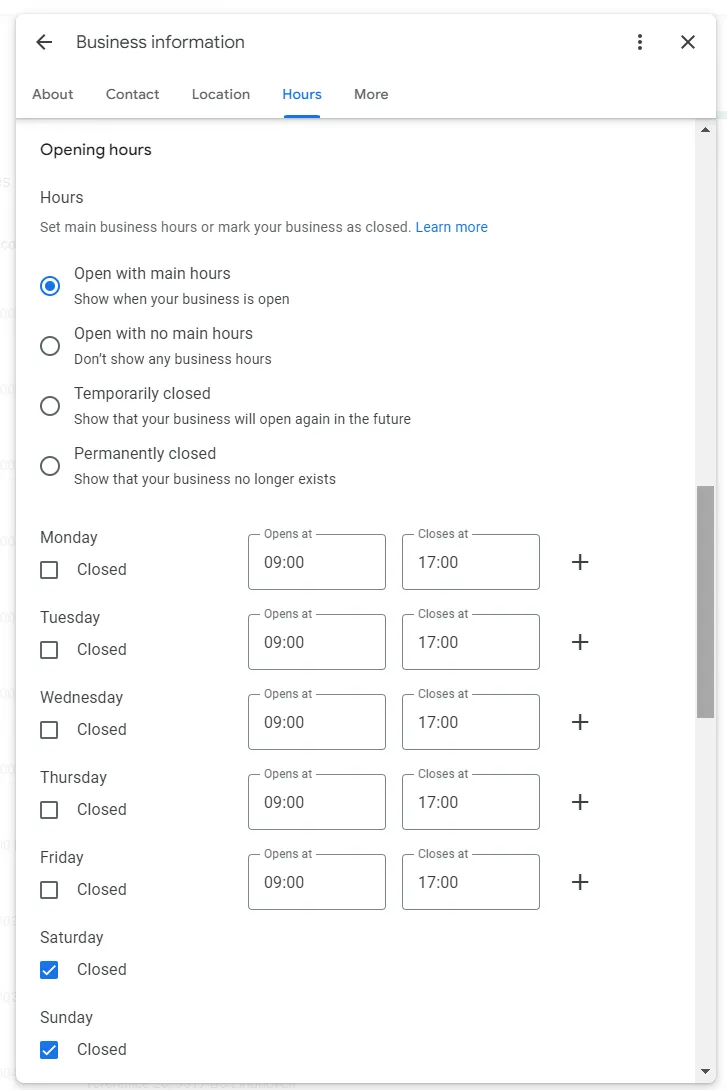 Google Business Profile - Update hours