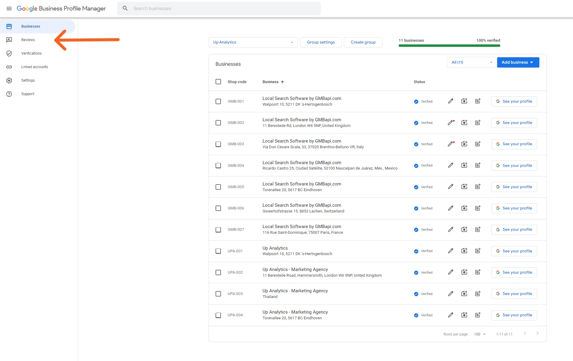Google Business Profiles Dashboard - Reviews