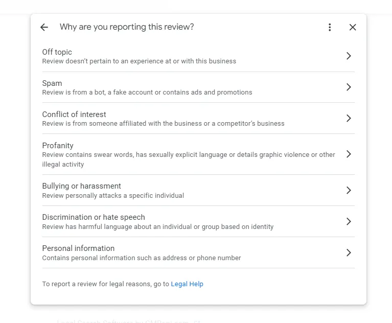 Google My Business Dashboard - Reason for review removal