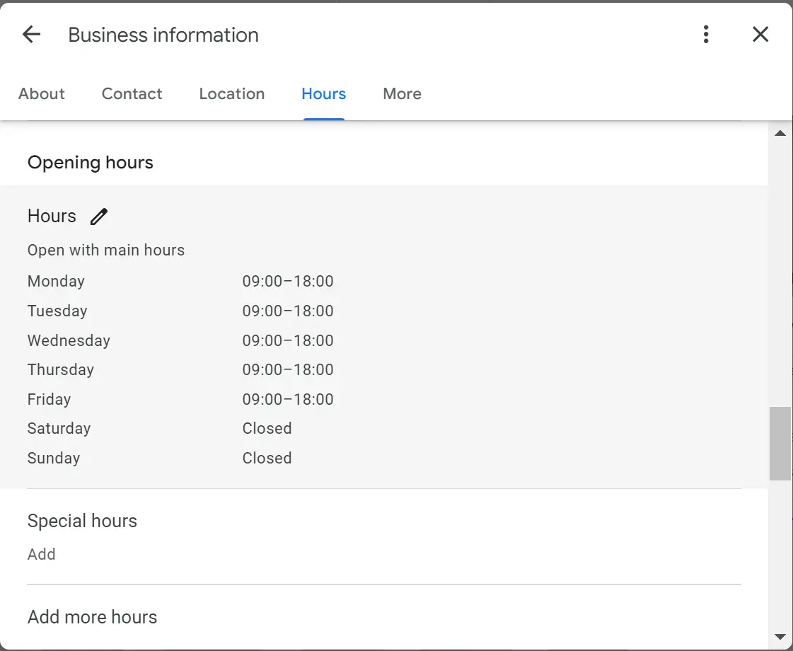 GBP Opening Hours