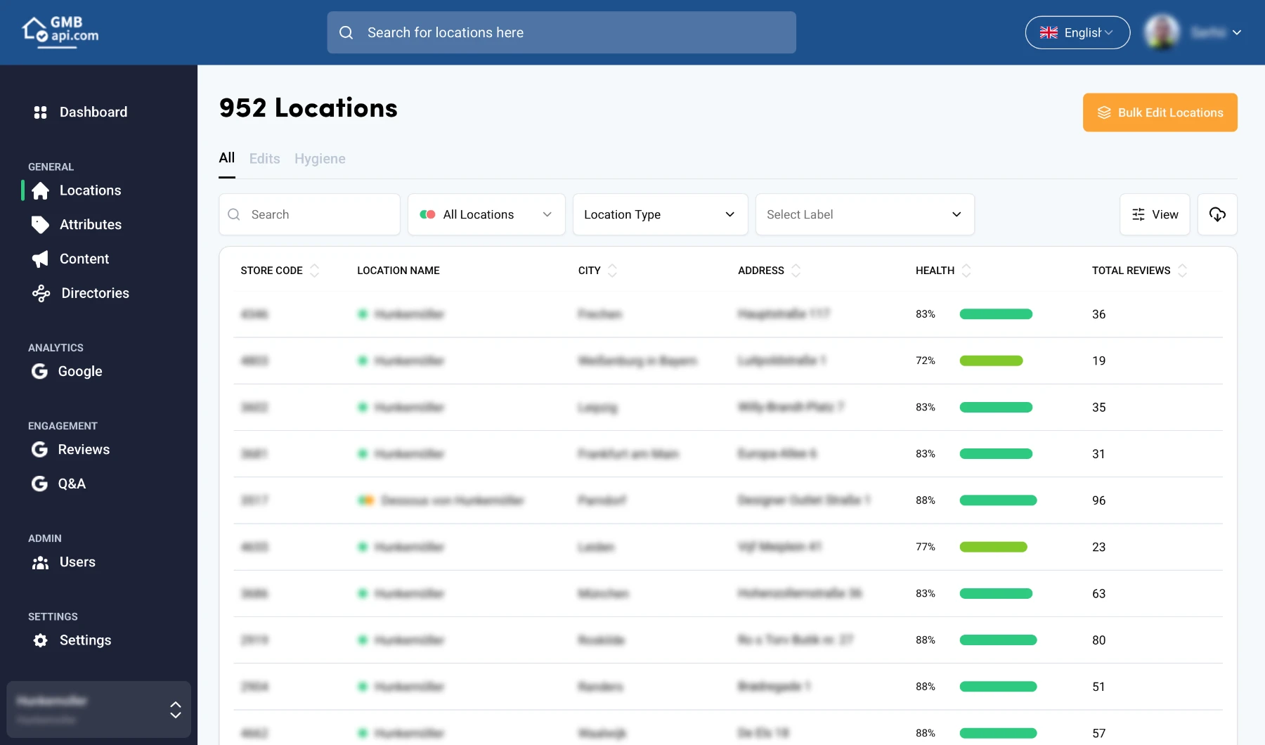 GMBapi Dashboard - Locations