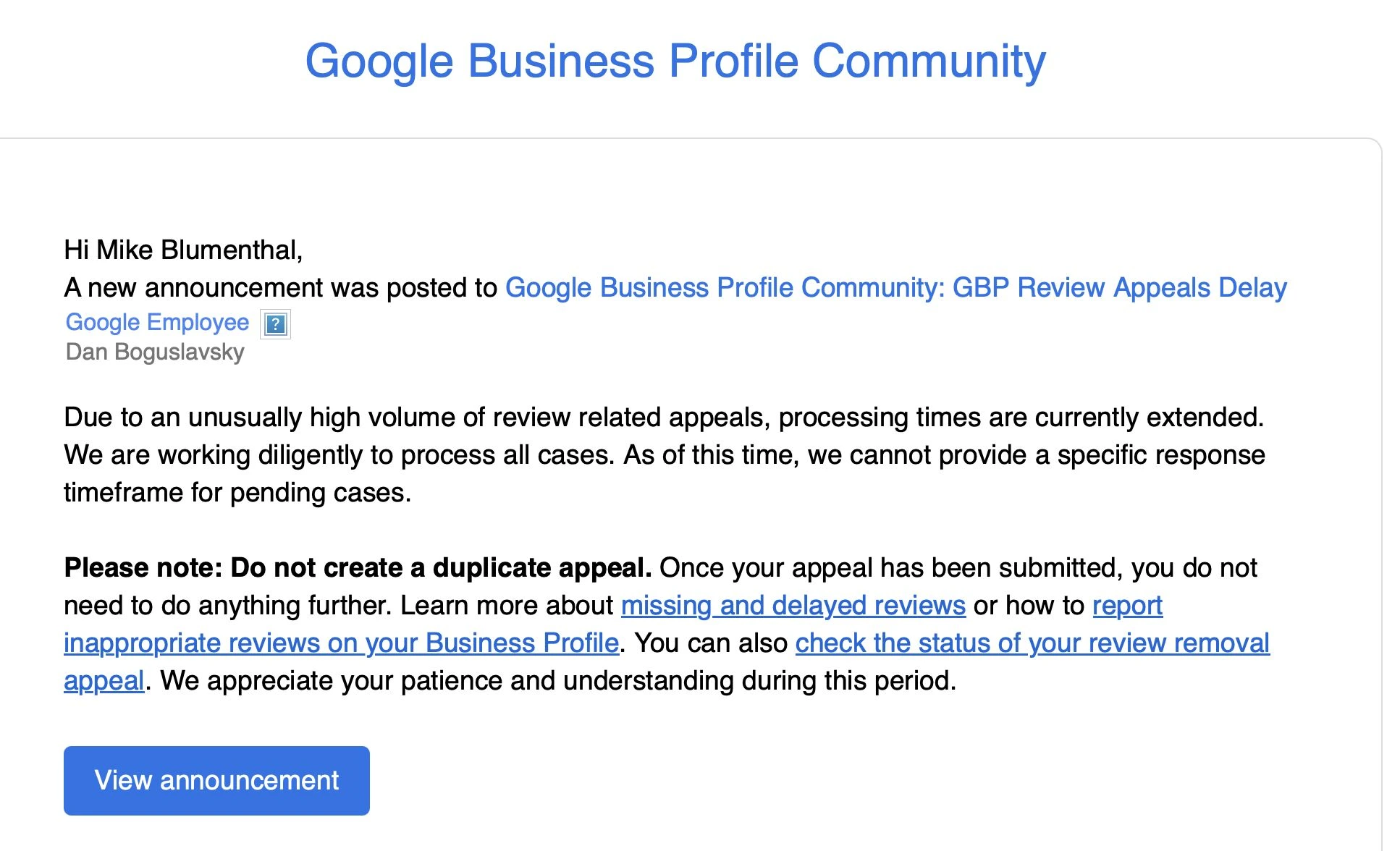 Google business profile forums in which Mike Blumenthal has noticed a strong increase